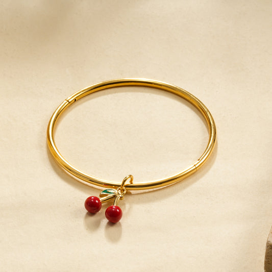 Bracelet rigide ouvrable pendentif cerise
