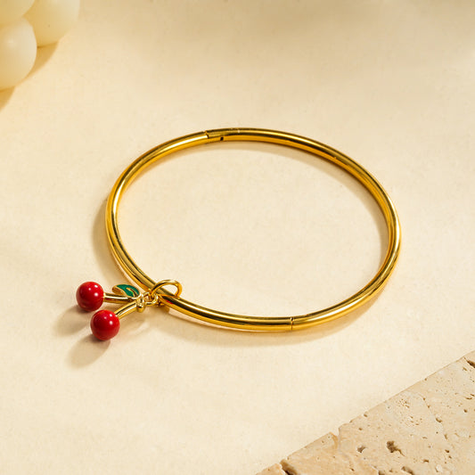 Bracelet rigide ouvrable pendentif cerise