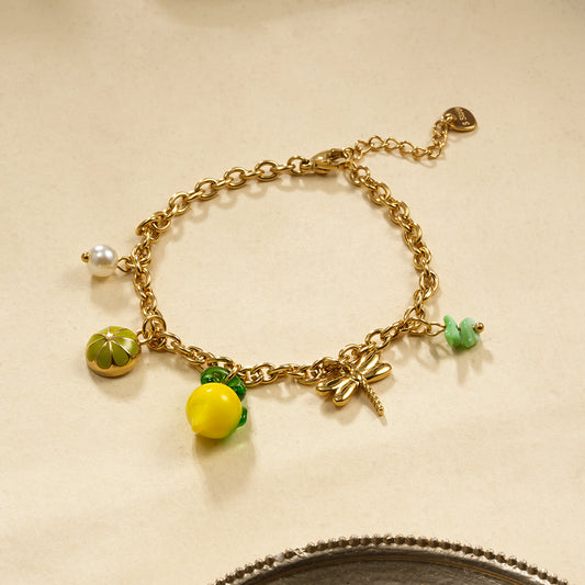 Bracelet chaîne dorée breloques couleur jaune citron
