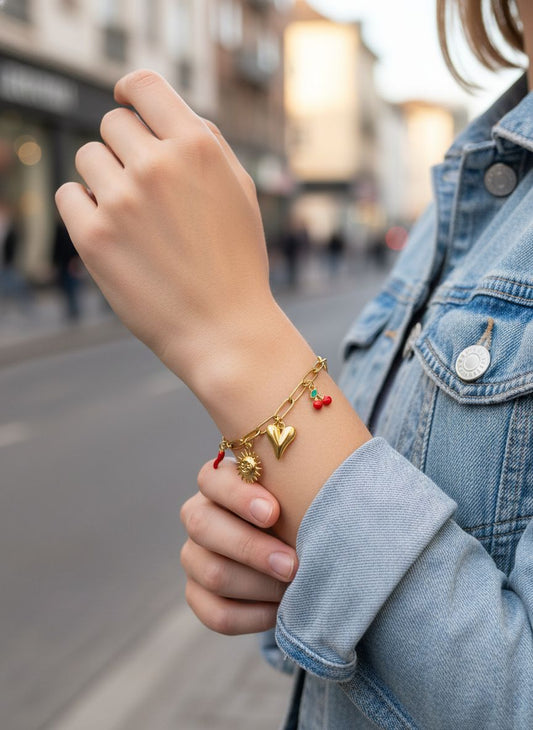 Bracelet chaîne dorée breloques soleil et lune