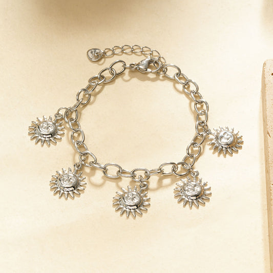 Bracelet chaîne argentée breloques soleil visage