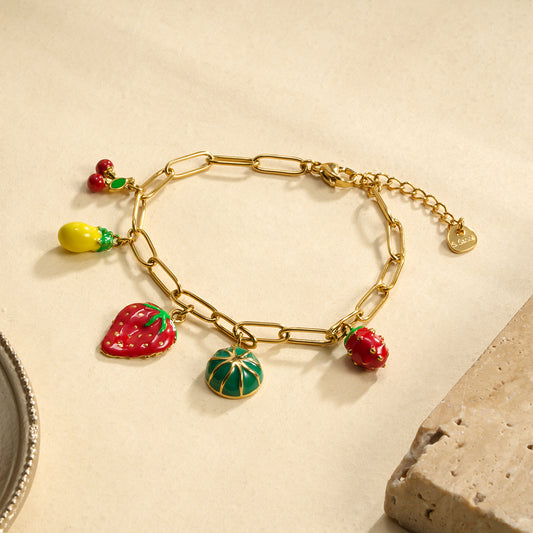 Bracelet chaîne dorée breloques fruitées