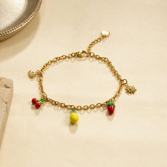 Bracelet chaîne dorée mini charms fruits