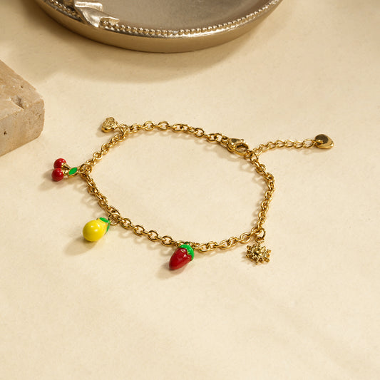 Bracelet chaîne dorée mini charms fruits