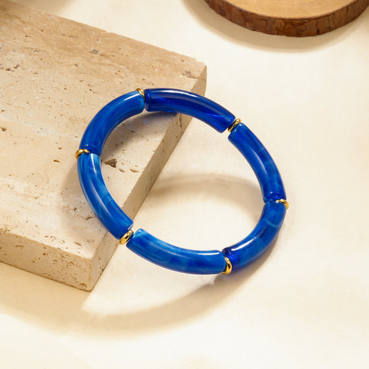 Bracelet élastique segments effet résine marbrée bleu