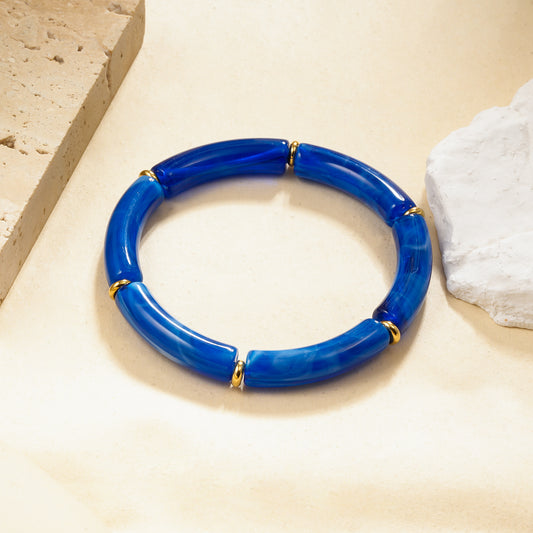 Bracelet élastique segments effet résine marbrée bleu