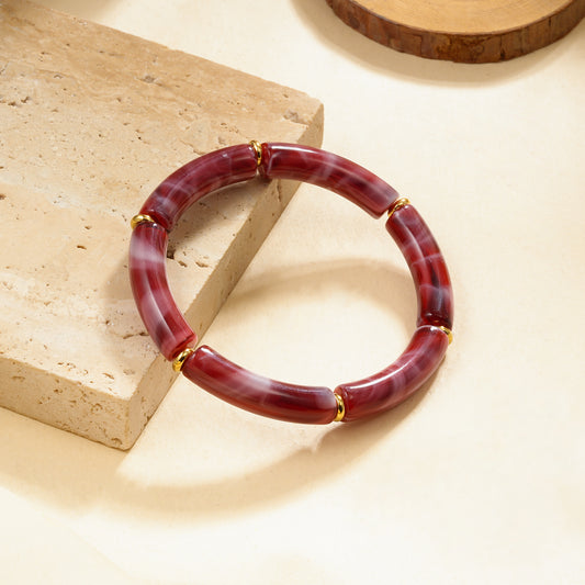 Bracelet élastique segments effet résine marbrée rouge