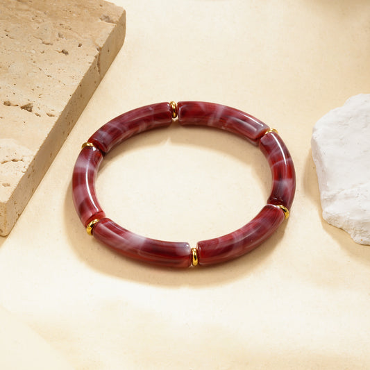 Bracelet élastique segments effet résine marbrée rouge