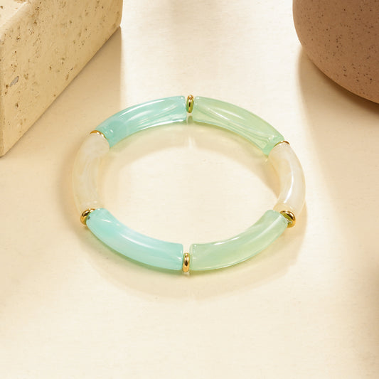 Bracelet élastique résine triple couleur bleue