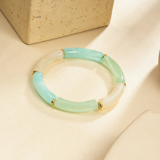 Bracelet élastique résine triple couleur bleue