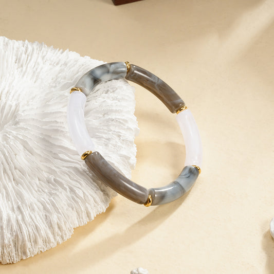 Bracelet Élastique Résine Couleur Gris Marbré