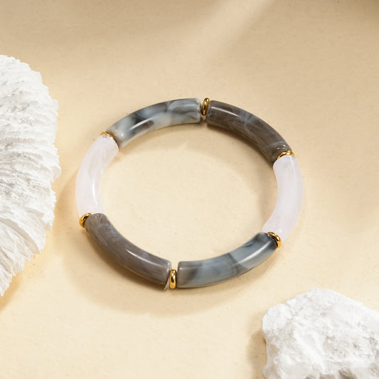 Bracelet Élastique Résine Couleur Gris Marbré