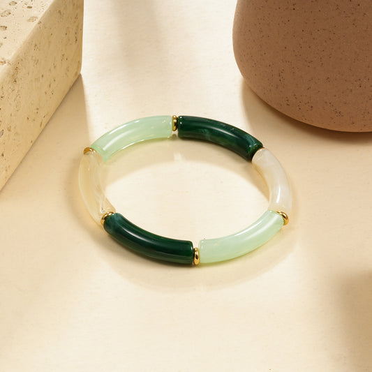 Bracelet Élastique Résine Couleur Vert Clair, Vert Foncé et Ivoire