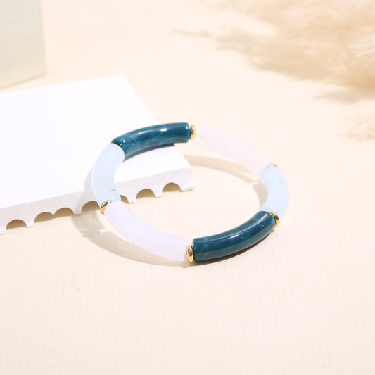 Bracelet élastique résine couleur blanc bleu