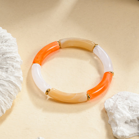 Bracelet élastique résine triple couleur beige