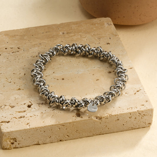 Bracelet Élastique Chaîne Argentée Maille Corde Entrelacée