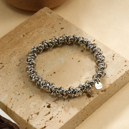 Bracelet Élastique Chaîne Argentée Maille Corde Entrelacée