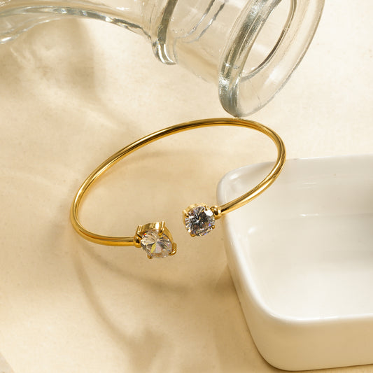 Bracelet Jonc Ouvert Doré Avec Double Cristal