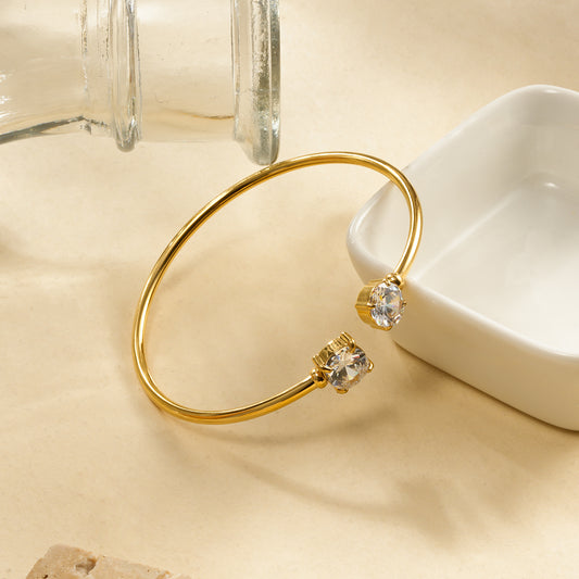 Bracelet Jonc Ouvert Doré Avec Double Cristal