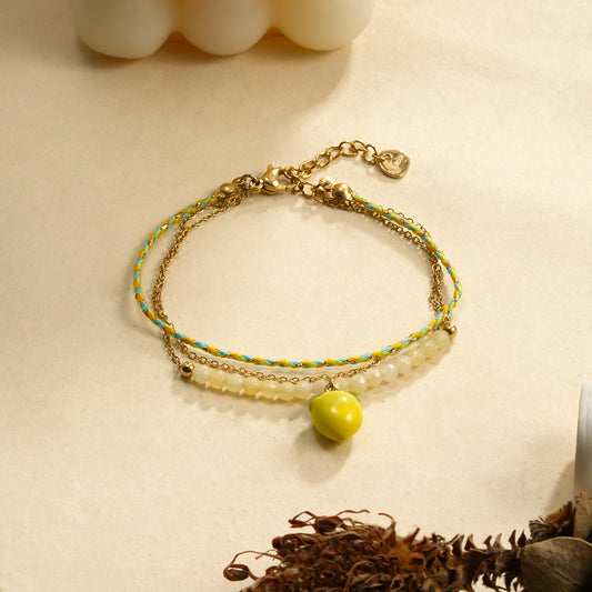 Bracelet triple chaîne jaune avec citron