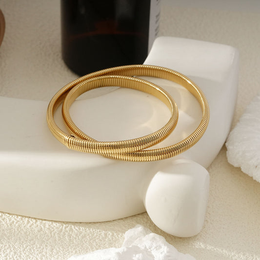 Bracelet Jonc Doré Double Anneaux Style Tubogas