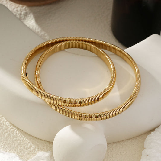 Bracelet Jonc Doré Double Anneaux Style Tubogas