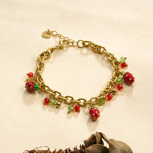 Bracelet chaîne dorée 5 fraises