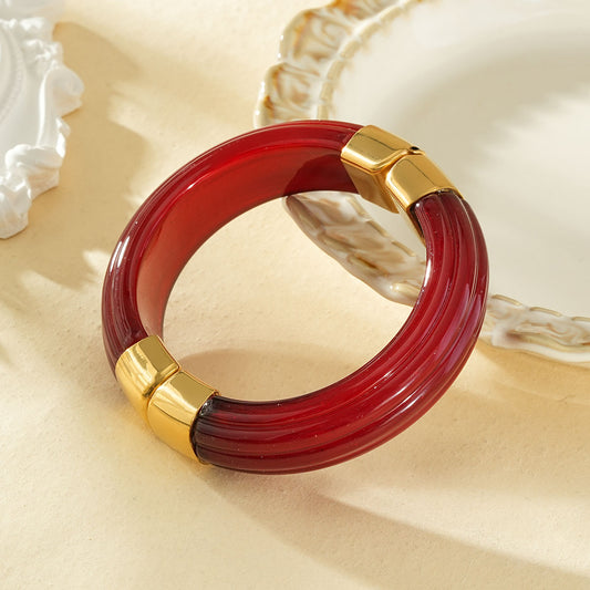Bracelet manchette doré aimanté résine bordeau