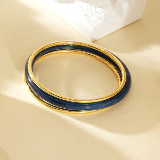 Lot de 3 bracelets jonc doré et résine bleu