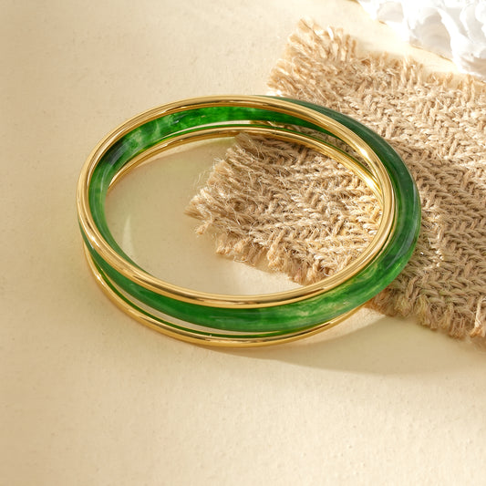 Lot de 3 bracelets jonc doré et résine vert