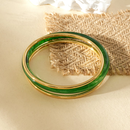 Lot de 3 bracelets jonc doré et résine vert