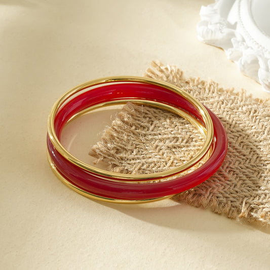 Lot de 3 bracelets jonc doré et résine rouge carmin