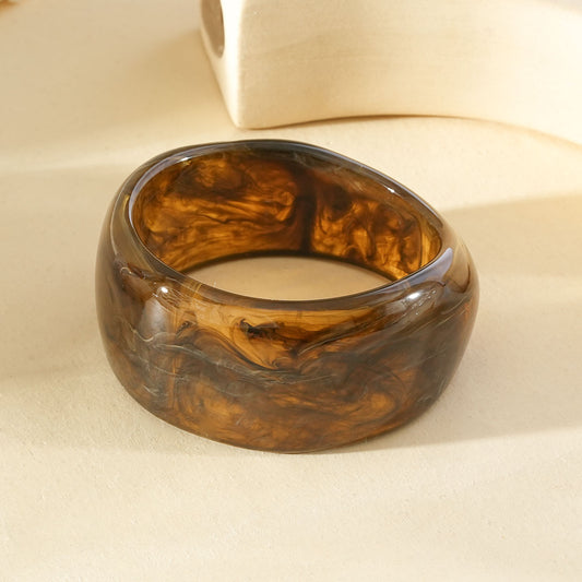 Bracelet jonc épais forme arrondi résine marron translucide effet marbré
