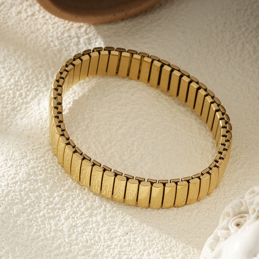 Bracelet Élastique Doré Maillons Rectangulaires Texturés
