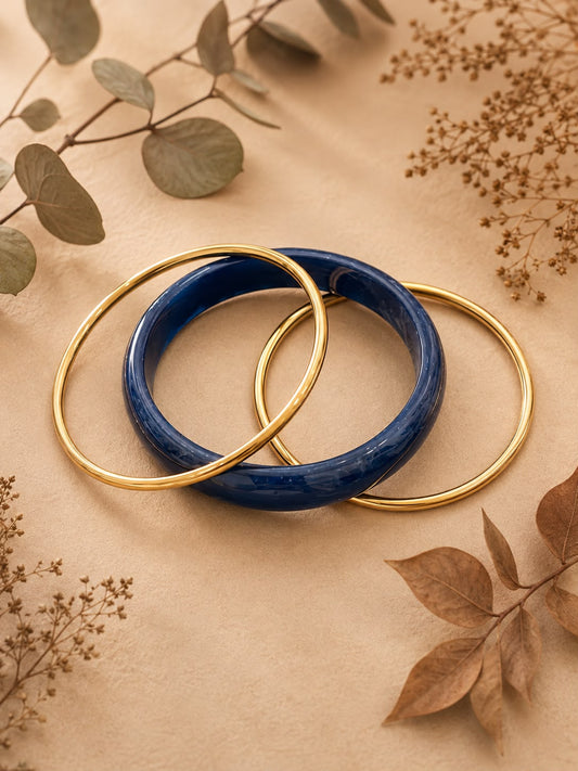 Lot de 3 bracelets joncs dorés et résine