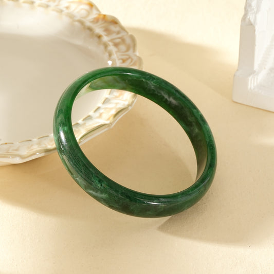 Bracelet jonc semi-fin vert marbré rond résine