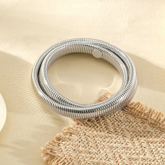 Bracelet jonc triple tour argenté style tubogas