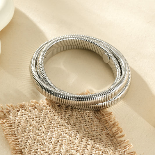 Bracelet jonc triple tour argenté style tubogas