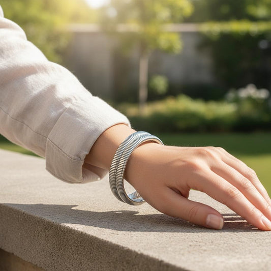 Bracelet jonc triple tour argenté style tubogas