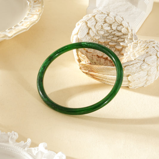 Bracelet jonc fin vert marbré rond résine