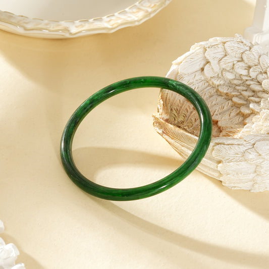 Bracelet jonc fin vert marbré rond résine