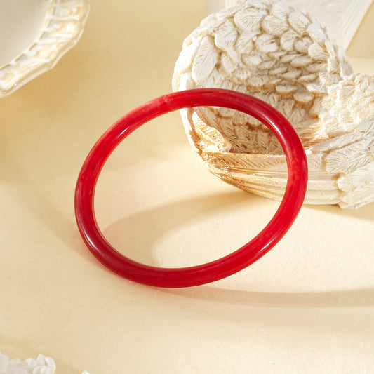 Bracelet jonc fin rouge carmin marbré rond résine