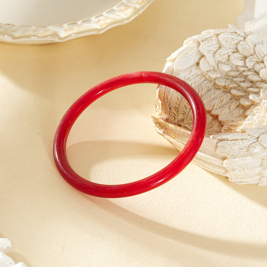 Bracelet jonc fin rouge carmin marbré rond résine