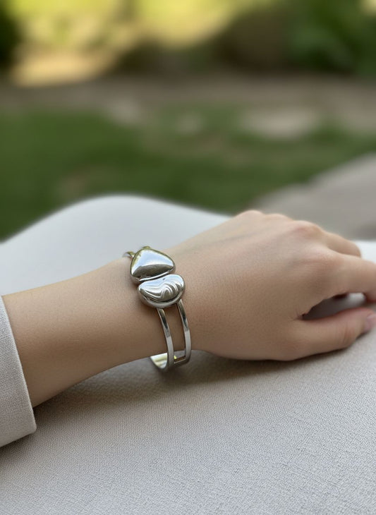 Bracelet manchette double anneau à finition miroir