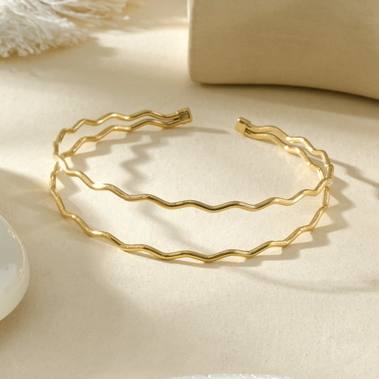 Bracelet de bras ouvert double anneau effet vague