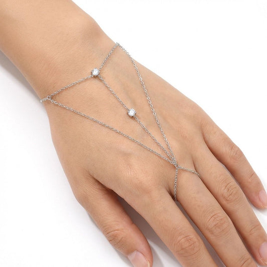 Chaîne de main double rang ornée de strass brillants