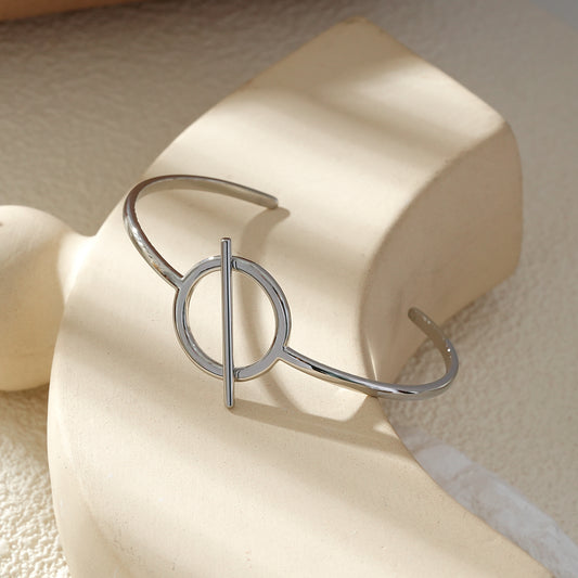 Bracelet Jonc Fin Rigide Ouvert Fermoir T-Bar Argenté