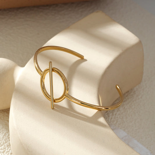 Bracelet Jonc Fin Rigide Ouvert Fermoir T-Bar Doré