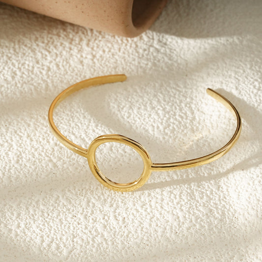 Bracelet Jonc Ouvert Doré Minimaliste Avec Cercle Central