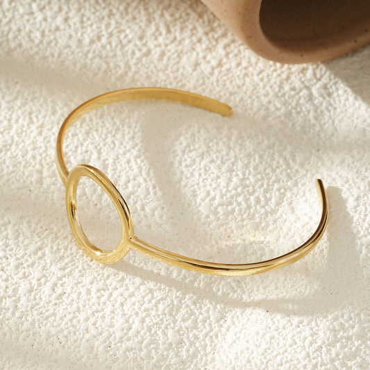 Bracelet Jonc Ouvert Doré Minimaliste Avec Cercle Central